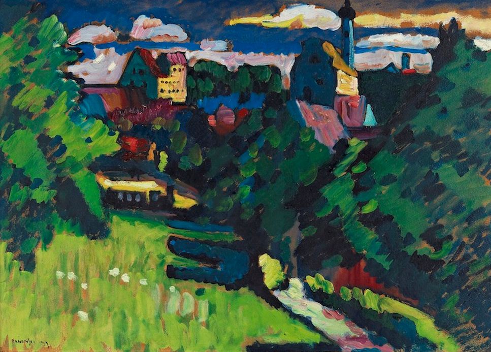 Wassily Kandinsky — Murnau - Ansicht mit Burg, Kirche und Eisenbahn, 1909